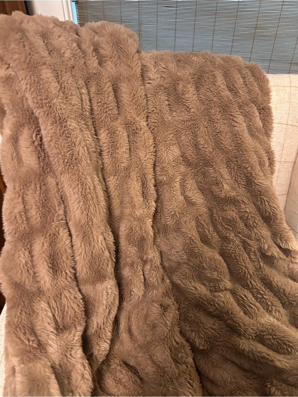 Minky Couture Plush Faux Fur Throw Blanket in Taupe Monster Size